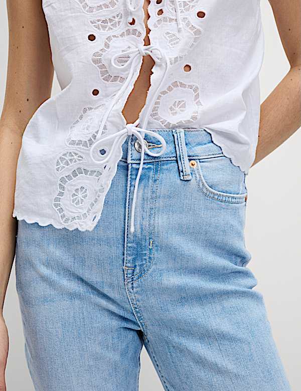 High Waisted Slim Flare Cropped Jeans - US