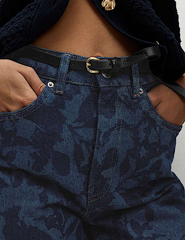 High Waisted Floral Wide Leg Jeans - AT