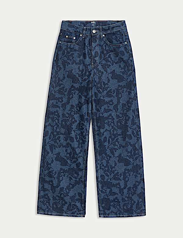 High Waisted Floral Wide Leg Jeans - AT