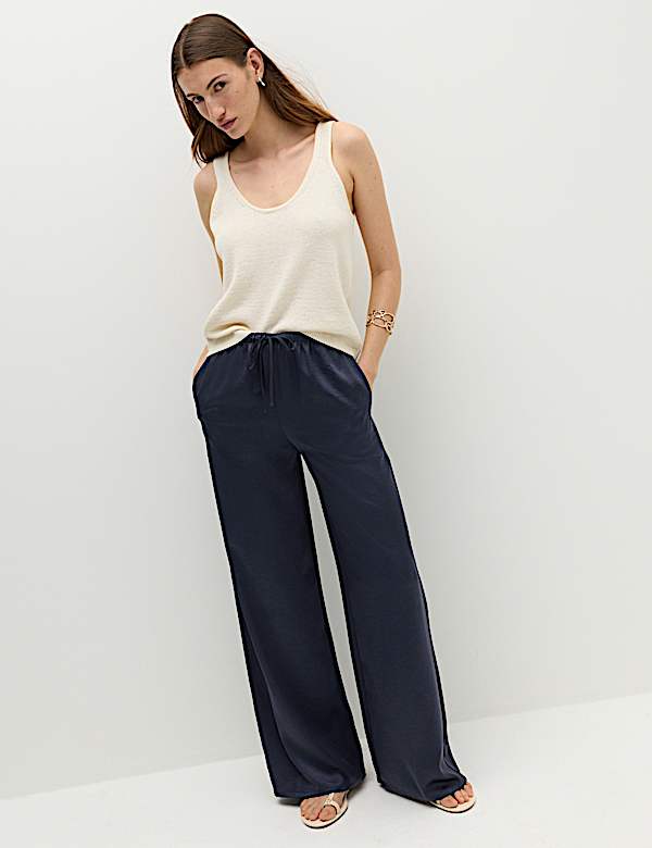 Satin Drawstring Wide Leg Trousers
