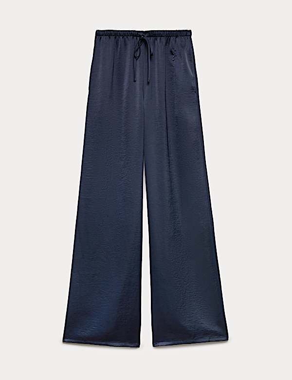 Satin Drawstring Wide Leg Trousers - CZ