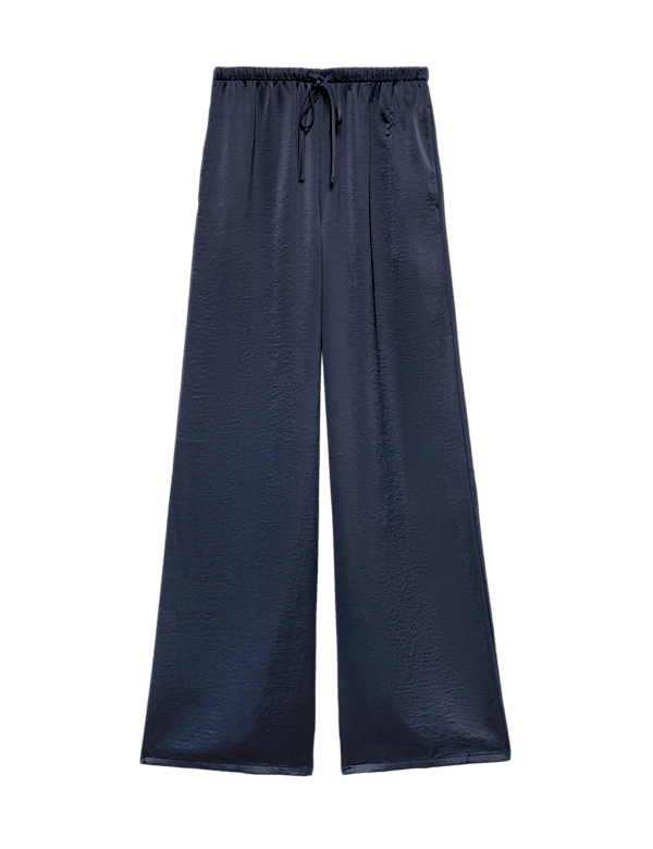 Satin Drawstring Wide Leg Trousers
