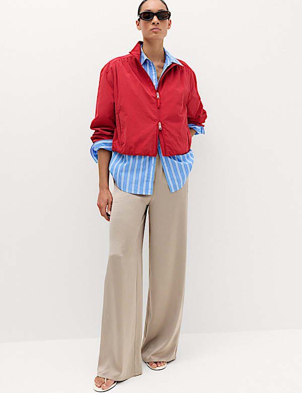 Satin Drawstring Wide Leg Trousers