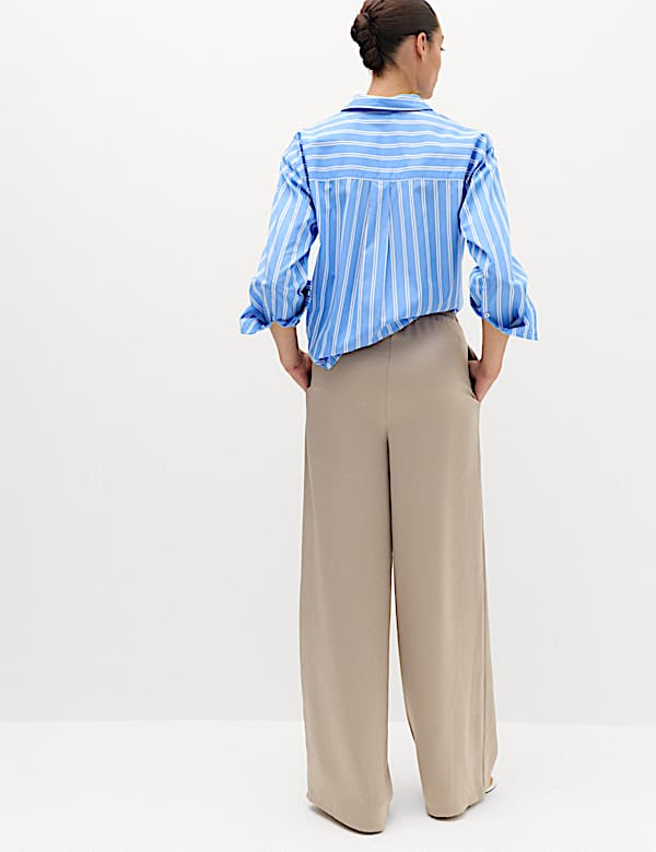 Satin Drawstring Wide Leg Trousers