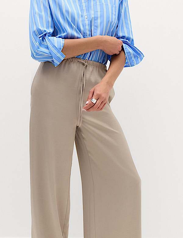 Satin Drawstring Wide Leg Trousers