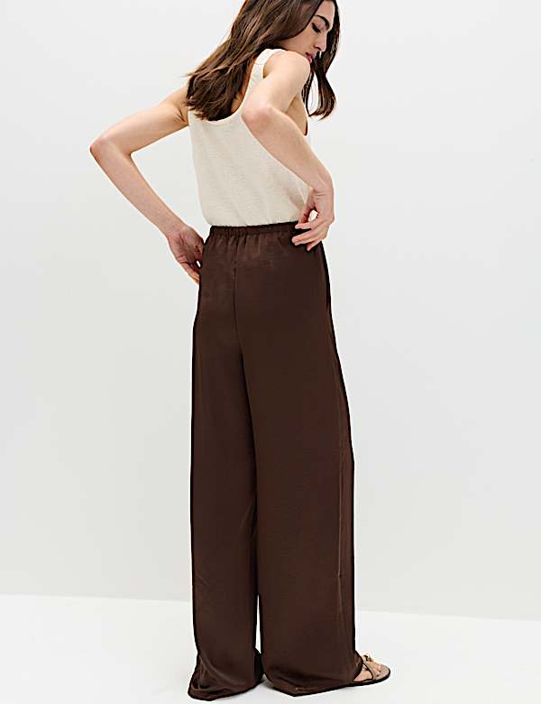 Satin Drawstring Wide Leg Trousers