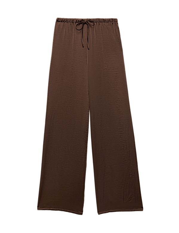 Satin Drawstring Wide Leg Trousers