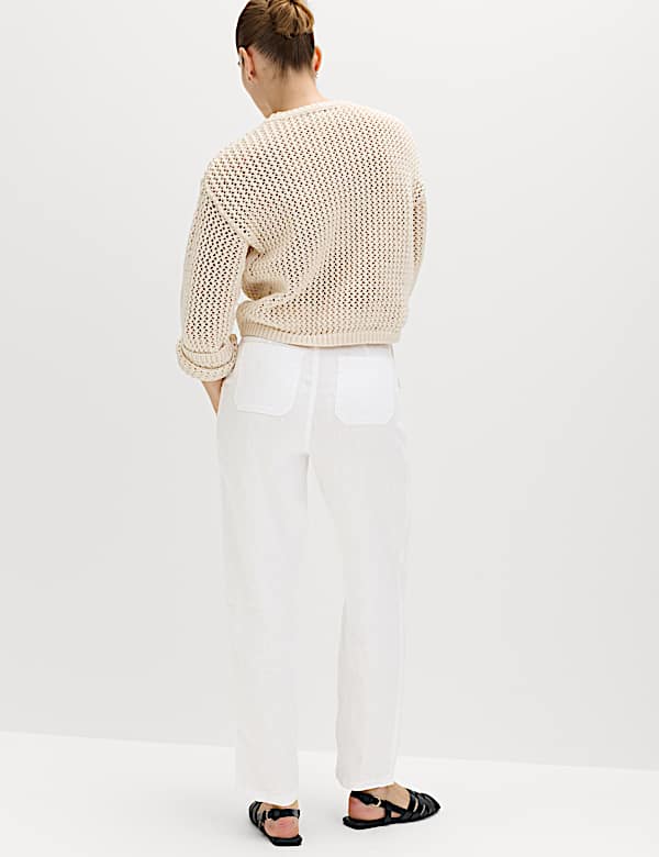 Pure Linen Pleat Front Belted Tapered Trousers