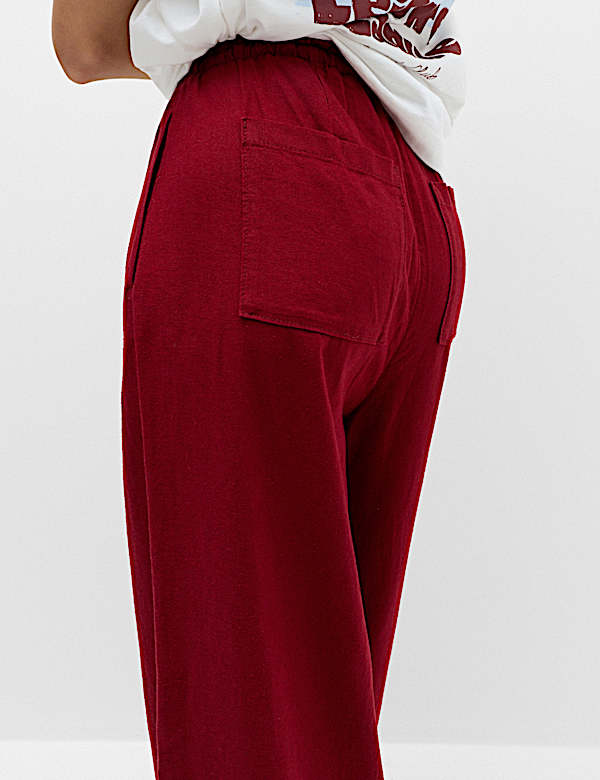 Linen Rich Drawstring Wide Leg Trousers