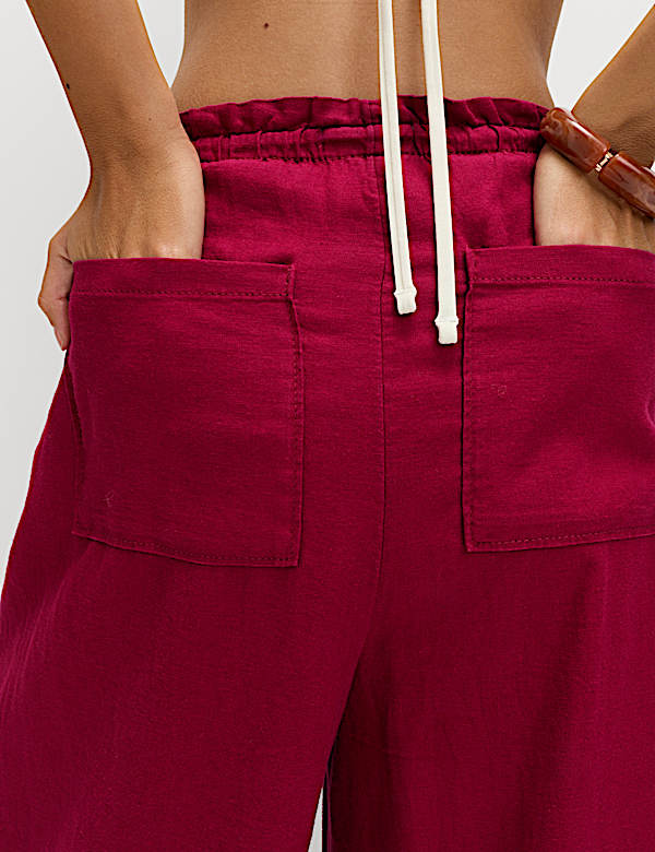 Celana Panjang Bahan Linen Kaki Lebar Dengan Tali Serut - ID