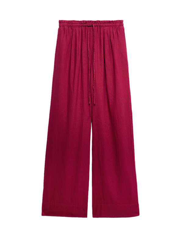 Linen Rich Drawstring Wide Leg Trousers