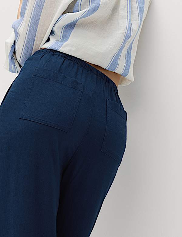 Linen Rich Drawstring Wide Leg Trousers