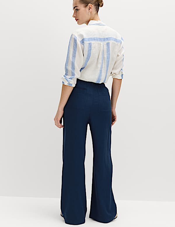 Linen Rich Drawstring Wide Leg Trousers