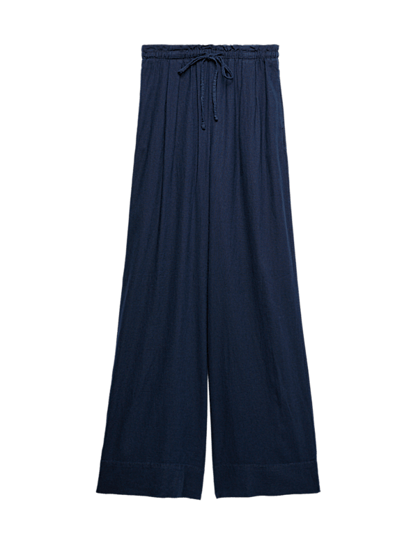 Linen Rich Drawstring Wide Leg Trousers