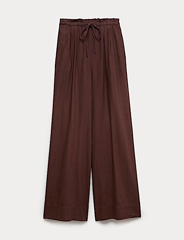 Linen Rich Drawstring Wide Leg Trousers