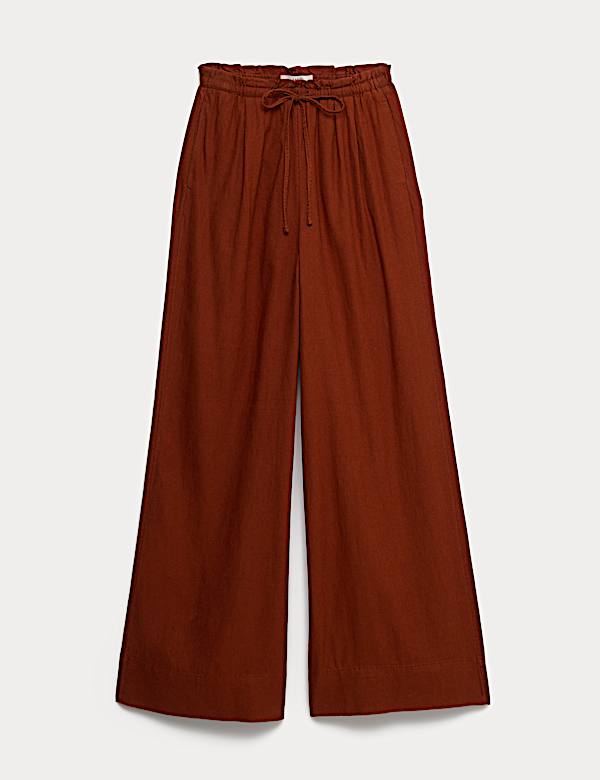 Linen Rich Drawstring Wide Leg Trousers - SE