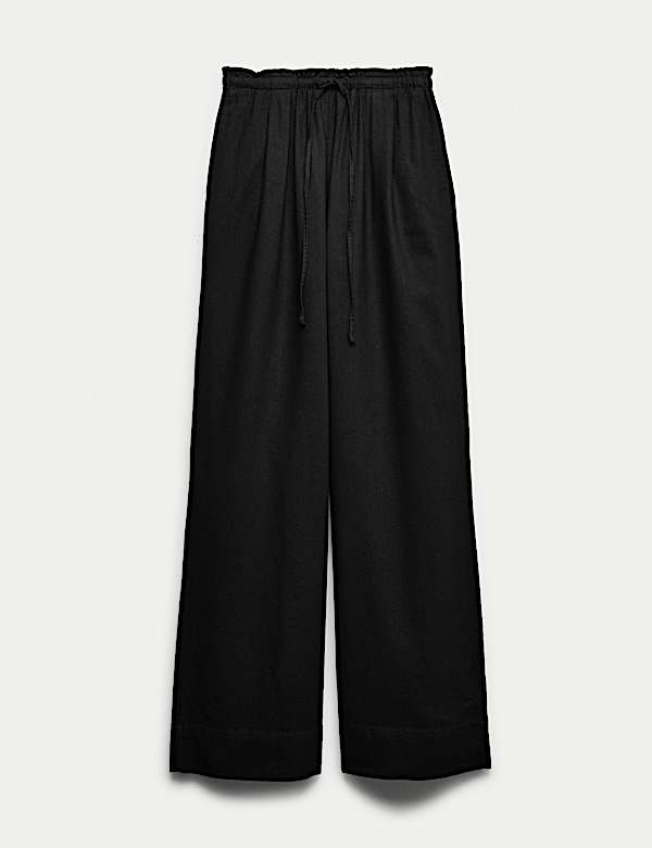 Linen Rich Drawstring Wide Leg Trousers