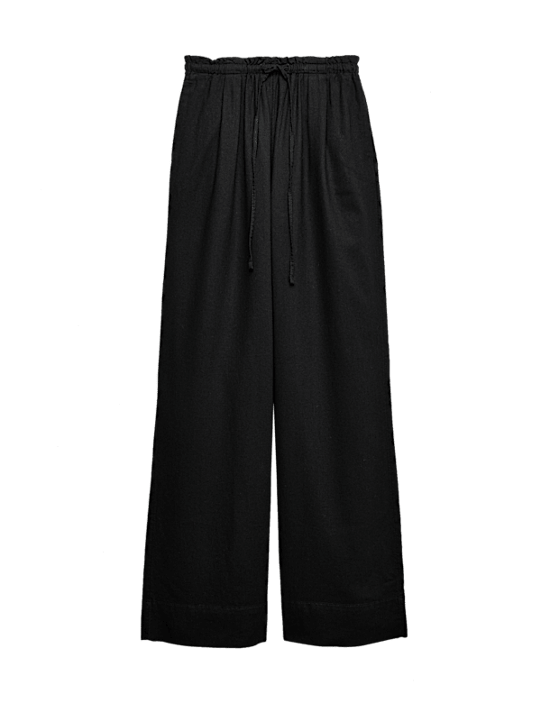Linen Rich Drawstring Wide Leg Trousers