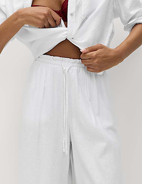 Linen Rich Drawstring Wide Leg Trousers