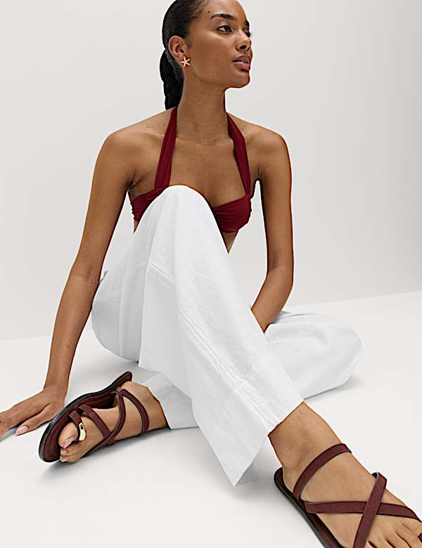 Linen Rich Drawstring Wide Leg Trousers