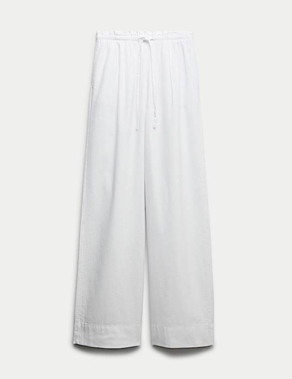 Linen Rich Drawstring Wide Leg Trousers