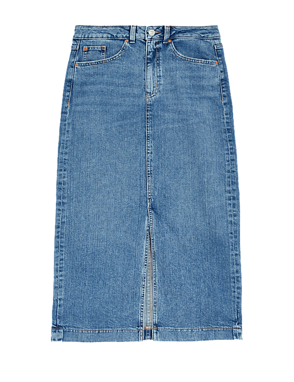 Denim Split Front Midi Skirt