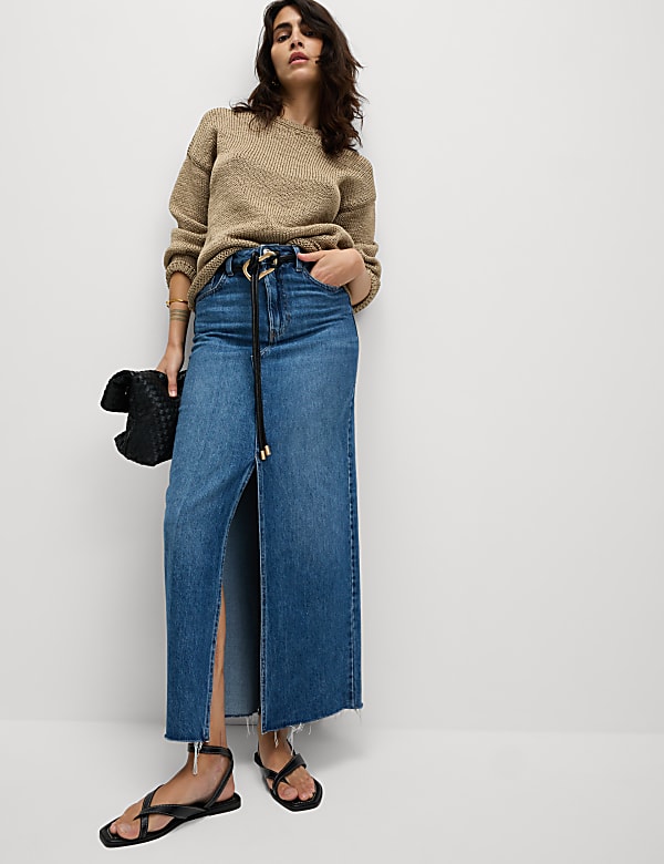 Denim Split Front Maxi Skirt - AU