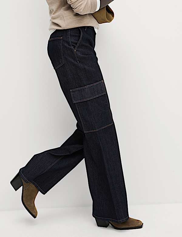 High Waisted Wide Leg Cargo Jeans - CY