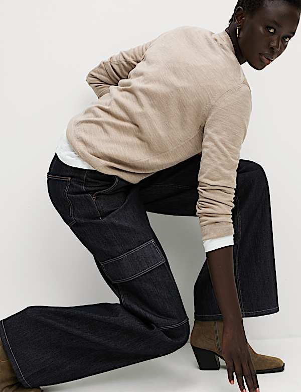 High Waisted Wide Leg Cargo Jeans