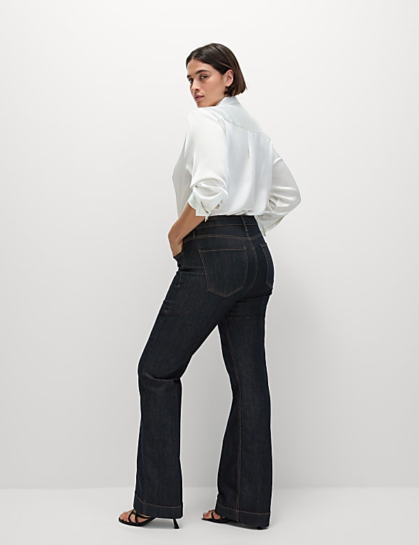 High Waisted Crease Front Flared Jeans