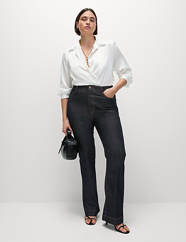 High Waisted Crease Front Flared Jeans