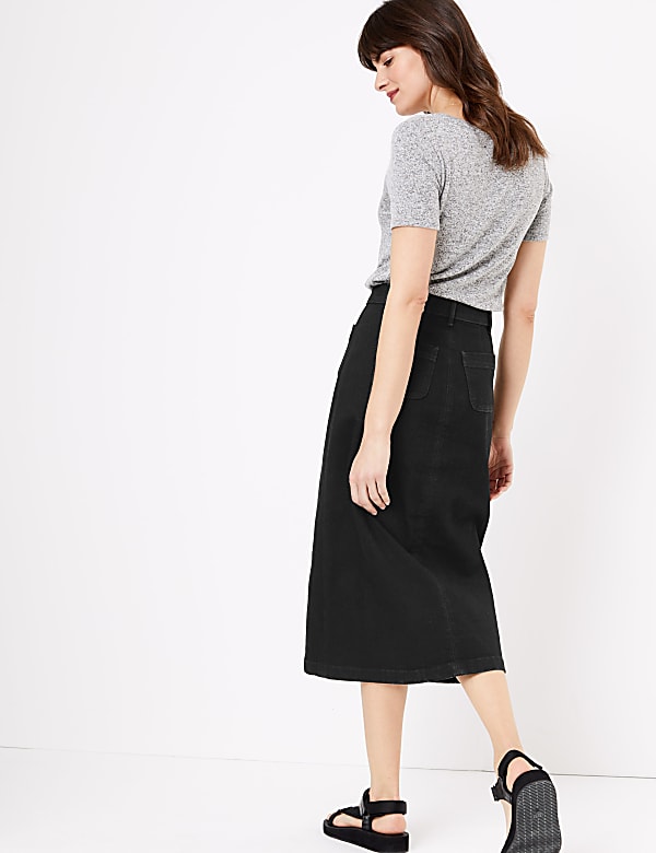 Denim Button Front Midi Skirt