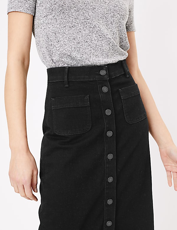Denim Button Front Midi Skirt