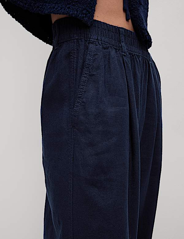 Linen Rich Wide Leg Cropped Trousers