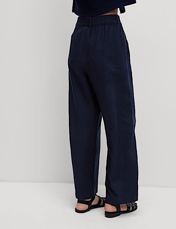 Linen Rich Wide Leg Cropped Trousers