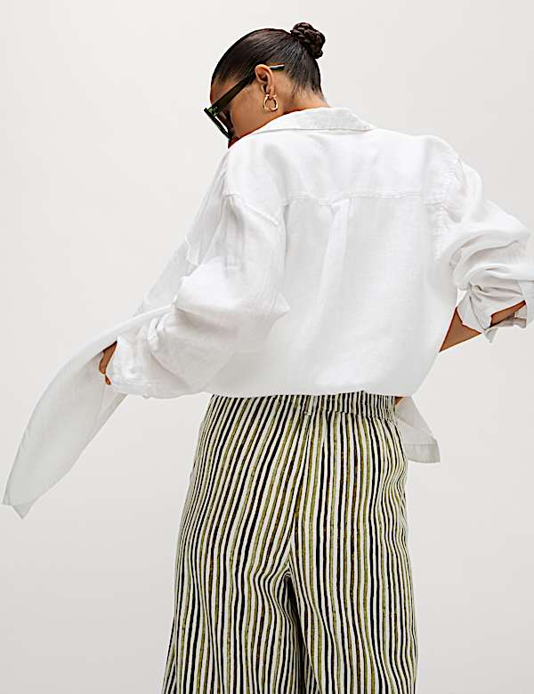 Linen Rich Wide Leg Cropped Trousers