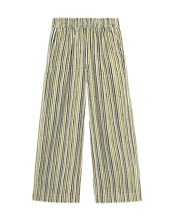 Linen Rich Wide Leg Cropped Trousers