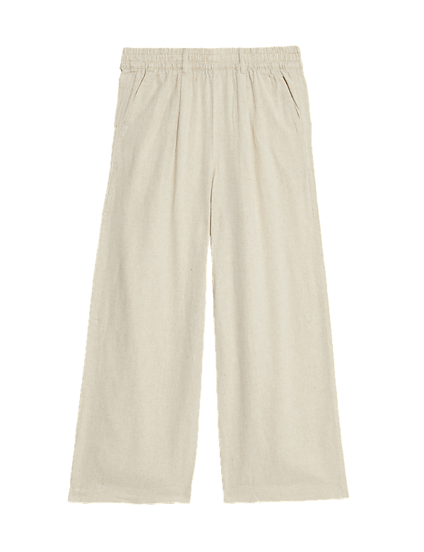 Linen Rich Wide Leg Cropped Trousers