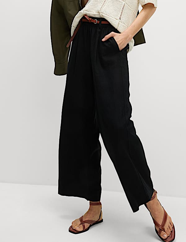 Linen Rich Wide Leg Cropped Trousers