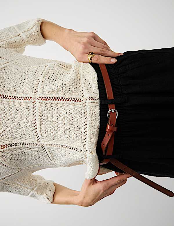 Linen Rich Wide Leg Cropped Trousers