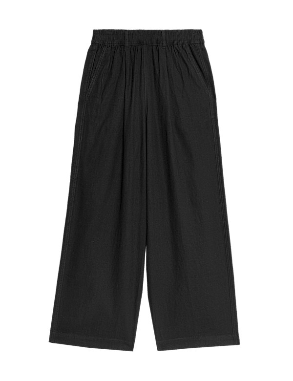 Linen Rich Wide Leg Cropped Trousers