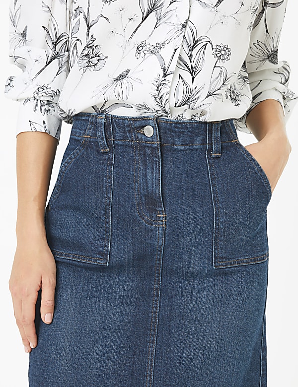 Denim Utility Midi Skirt