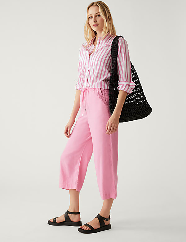 M&s ladies cropped linen trousers on sale