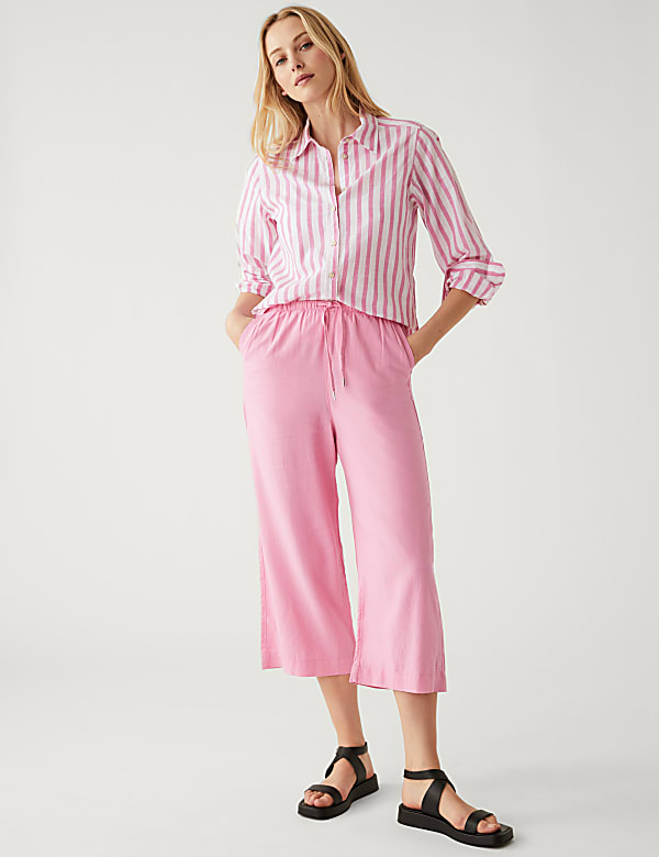Linen Rich Wide Cropped Leg Trousers