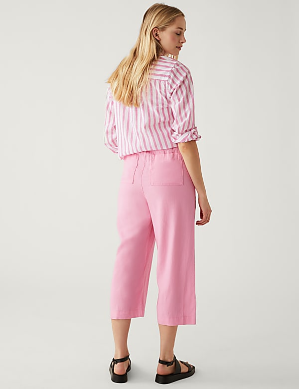 Linen Rich Wide Cropped Leg Trousers
