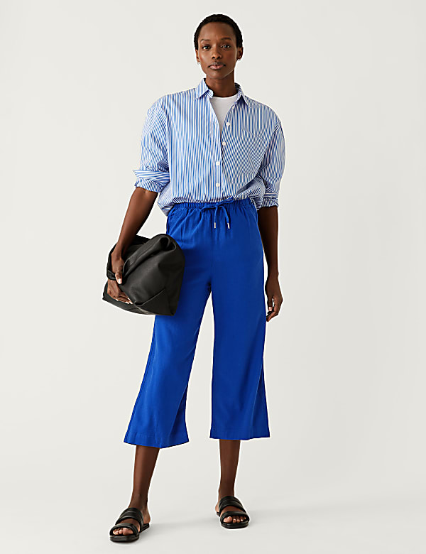 Buy Linen Rich Wide Cropped Leg Trousers at Marks Spencer