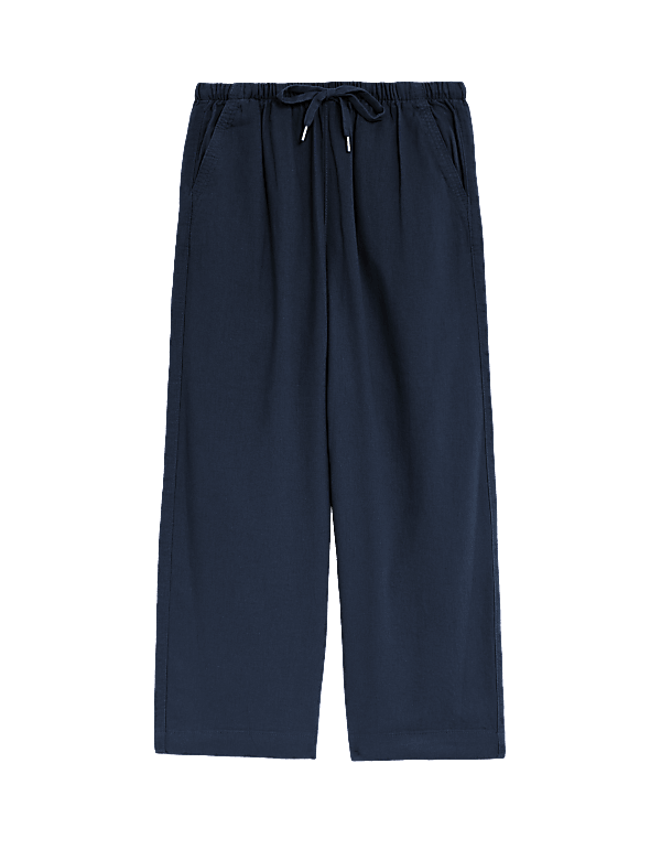 Linen Rich Wide Cropped Leg Trousers