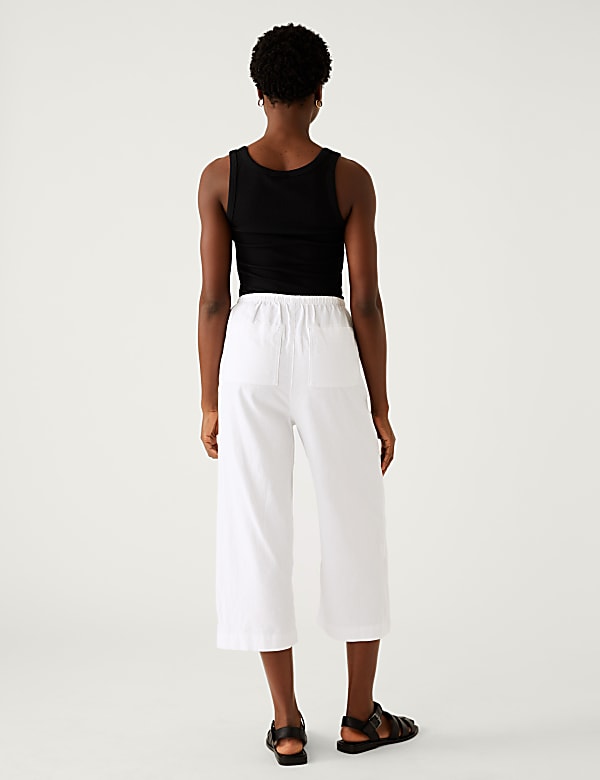 Linen Rich Wide Cropped Leg Trousers