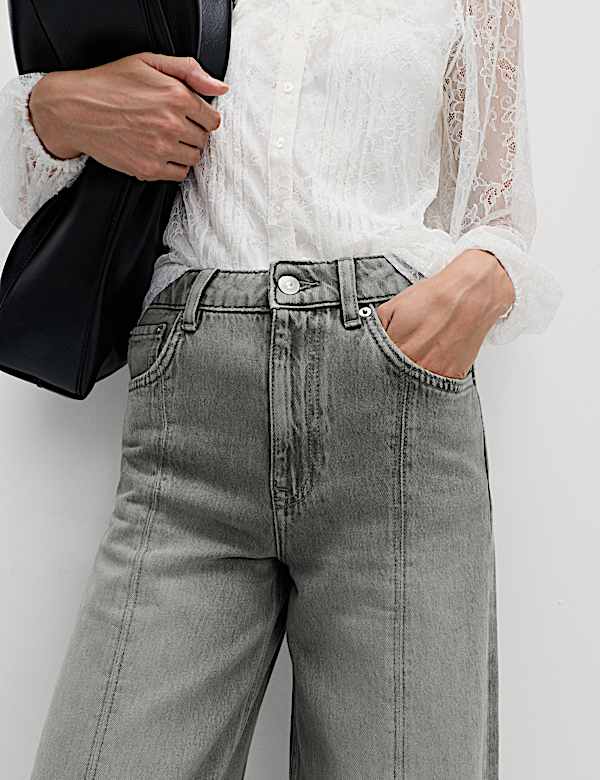 Mid Rise Seam Front Wide Leg Jeans - AL