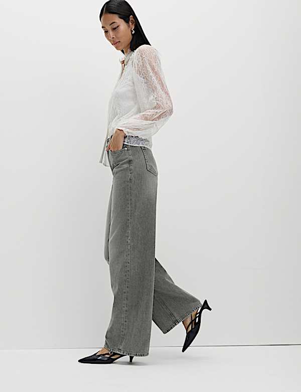 Mid Rise Seam Front Wide Leg Jeans - AL